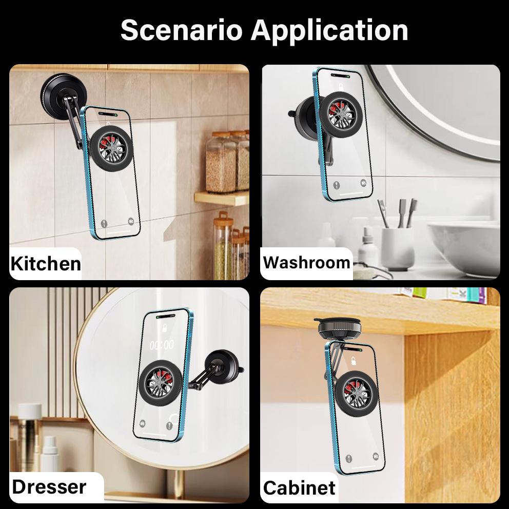 Metal Universal Vacuum Magnetic Car Phone Holder Mount Adjustable Suction Foldable Phone Stand for Mirro Gym Bath Shower Home