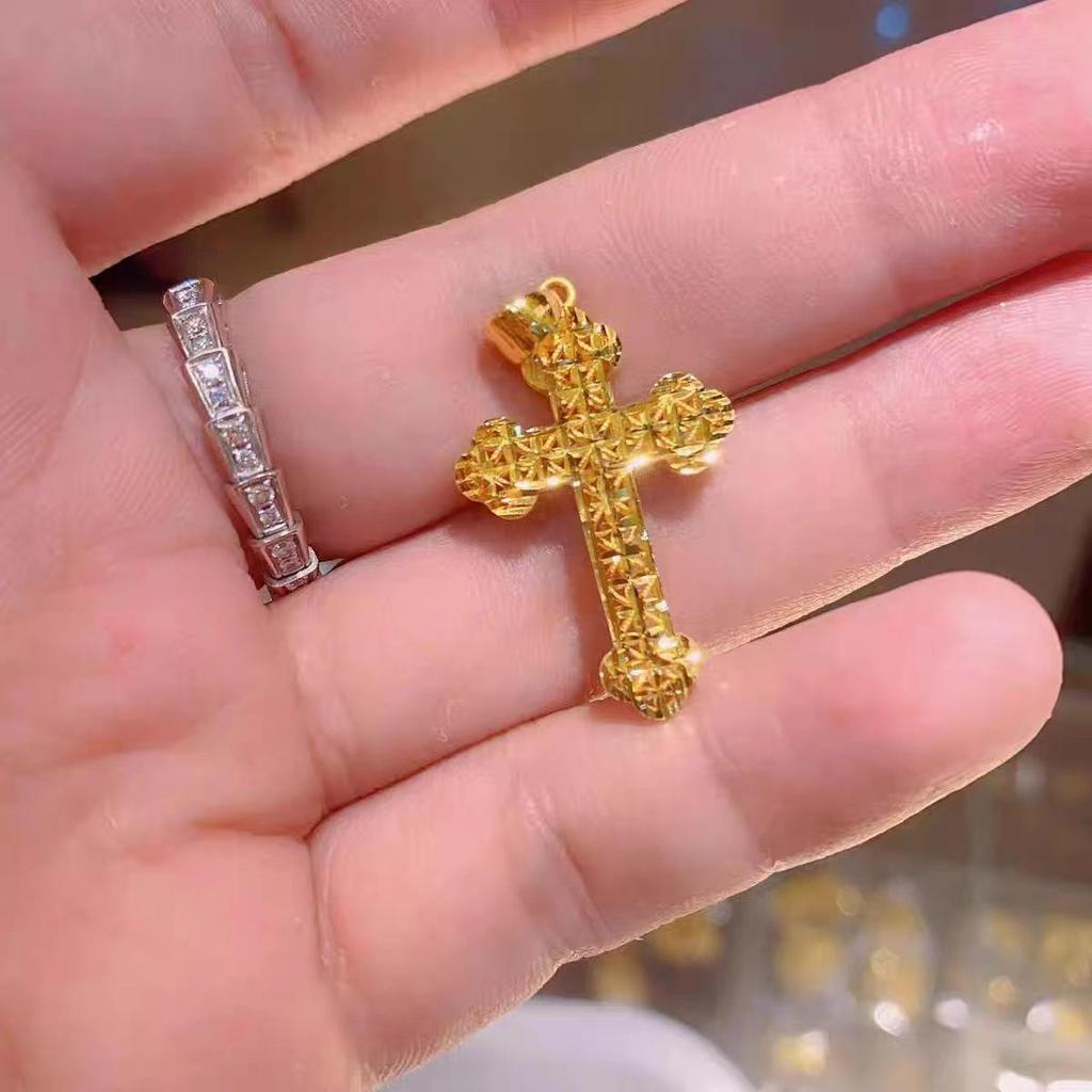 Vietnamese Gold Cross Pendant - Women's O-Chain Jewelry, Copper Gold-Plated Clavicle Necklace