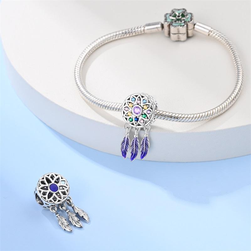 New copper Butterfly Dreamcatcher Tassel Charm Bead Charms Pendant Feather Bead Compatible With Pandach Authentic Bracelets Do It Yourself Jewellery