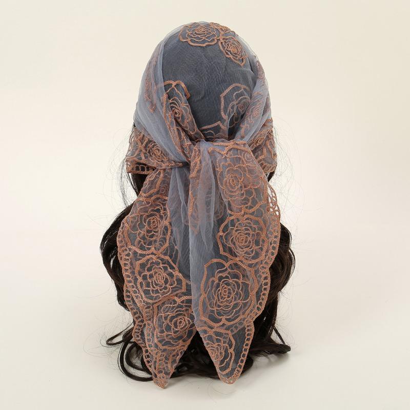 * CM Popular Embroidered Square Scarf Decorative Silk Scarf Fashionable Versatile Rose Bag Headscarf