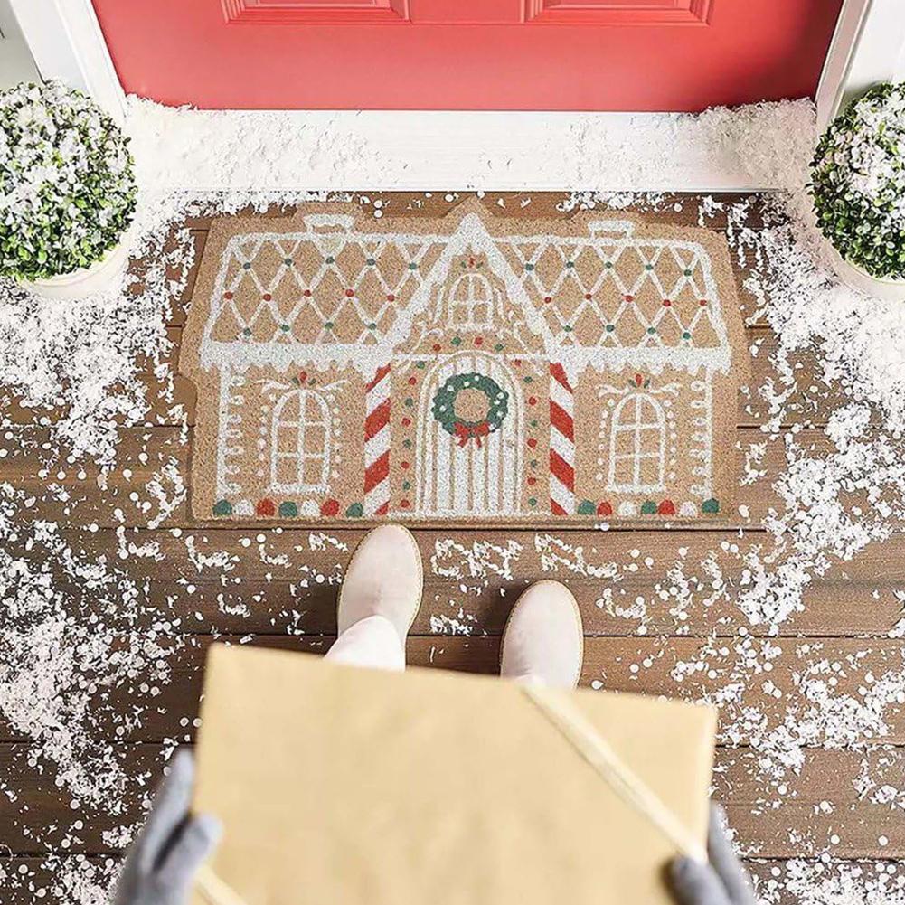 Christmas Gingerbread House Mat 40x60cm Gingerbread House Doormat Non-Slip Gingerbread House Carpet for Home Decoration