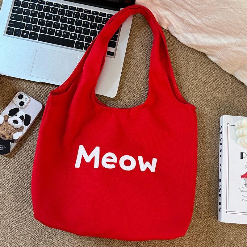 

Canvas Bag Summer Female 2025 New Arrival Satchel Shoulder Canvas Bag Large Capacity Student Work Clothing Color Tote Bag Red meow