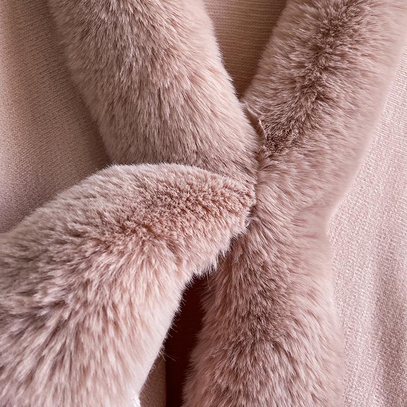 Winter Thicken Mink Wool Full Trims Faux Fur Cape Women's Hooded Loose Fleece Cloak Coat Party Wraps Warm