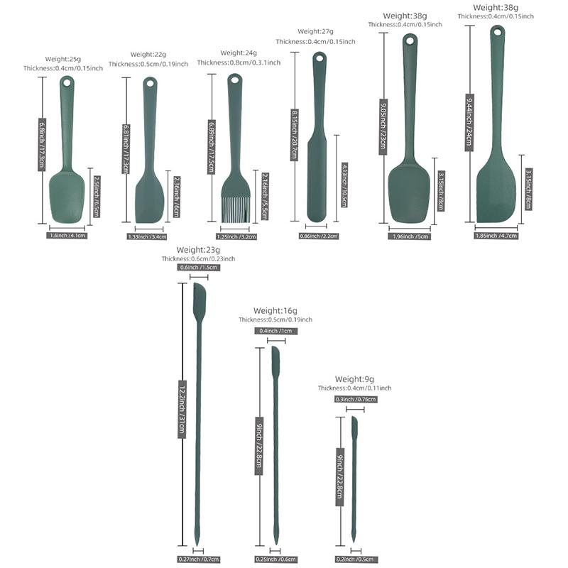 9 Pieces Silicone Bakeware Spatula Set Food Grade Non Stick Heat Resistant Spatulas Cooking Kitchen Essentials Baking Tools