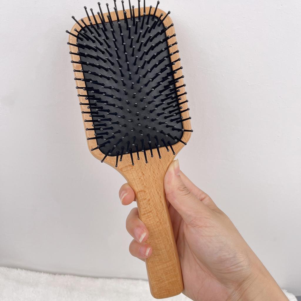 Manufacturer Beech Wood Anti-Static Hairbrush Detangle Brush Scalp Massage Comb Paddle Air Cushion Styling Tools for Women Men