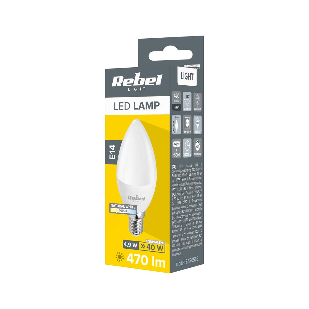 LED Lamp Bulb 5W Candle 4000K 230V Rebel