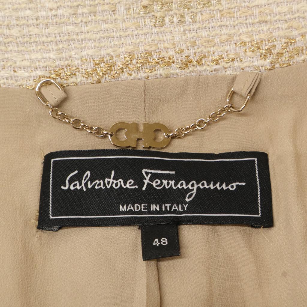 Salvatore Ferragamo Belted glitter yarn tweet jacket Jacket 48 beigeUsed