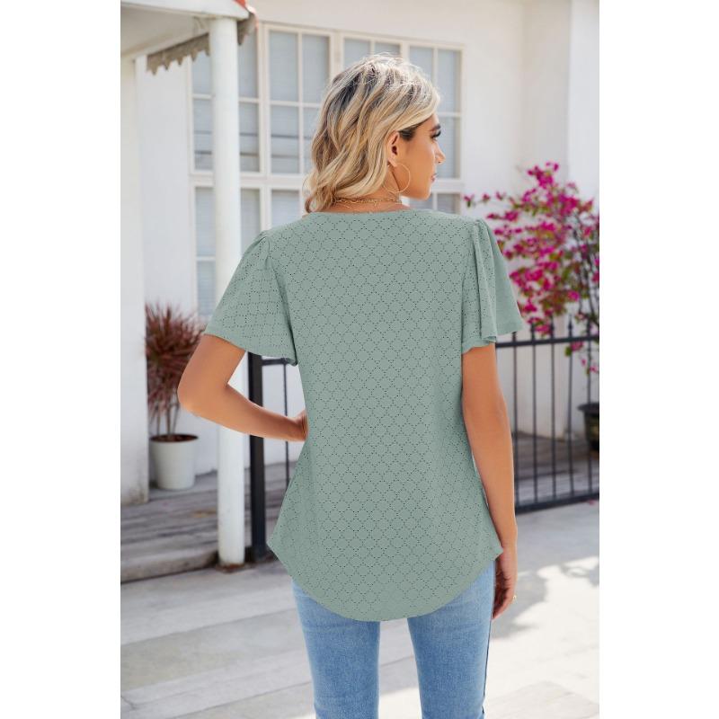Women's Fashion Casual Summer Spring Solid Color Print Short Sleeve Square Collar Blouses & Shirts