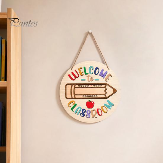 Classroom Decor Sign Wooden Welcome for Door, to Our Round Front Door Hanging Hanger, Sign, Back School Preschool Decoration Hanger