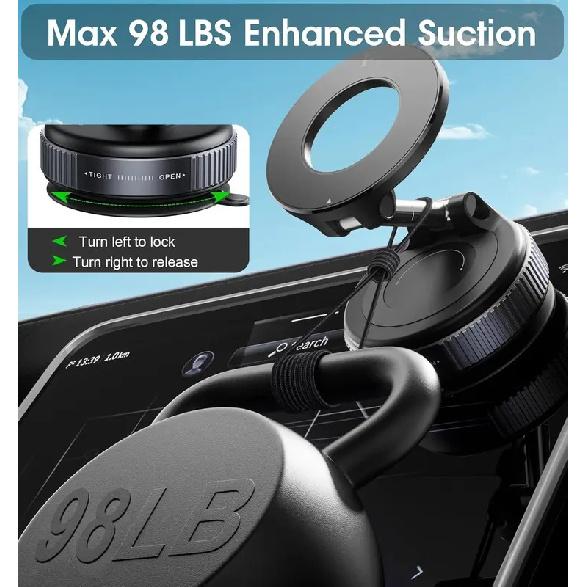 Vacuum Suction Magnetic Car Phone Holder 360° Rotatable Foldable Adjustable Arm Dashboard Navigation Mount for All Smartphones