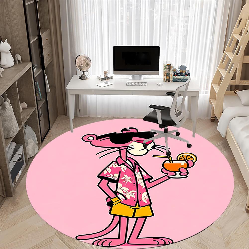 1 pieza Camisa Hawaiana Pantera Rosa Alfombra Redonda para Oficina, Debajo de Sillas de Oficina Dormitorio Sala de Estar Decoración del Hogar, Disponible en Varios Tamaños0