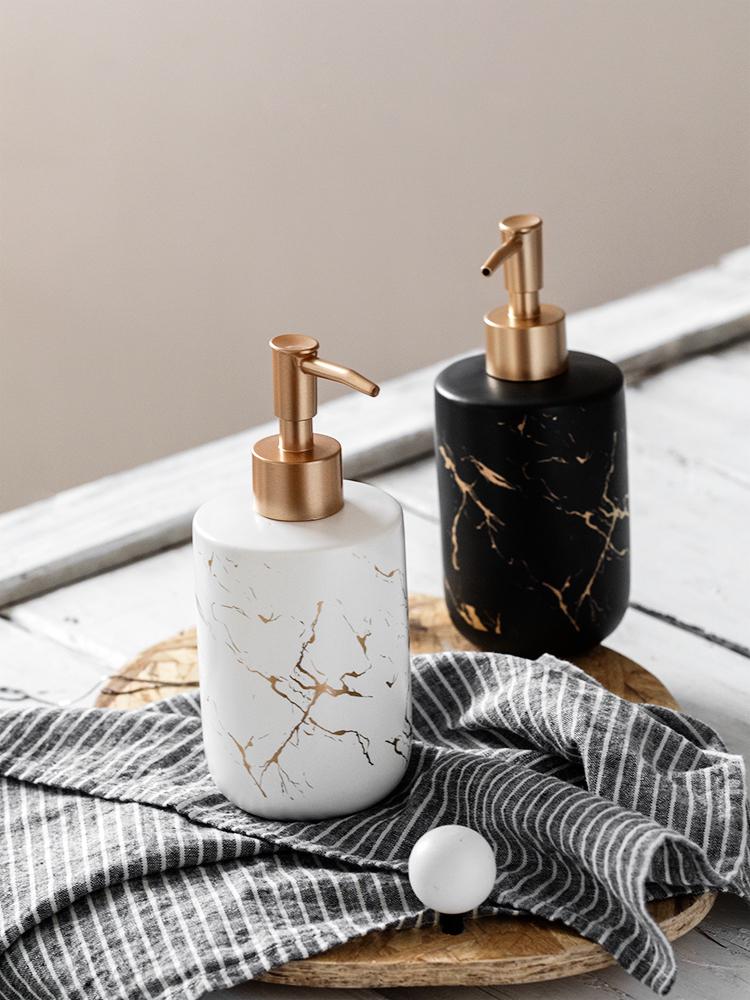 Gold Marble Ceramic Dispenser for Liquid Soap, Gel, or Shampoo