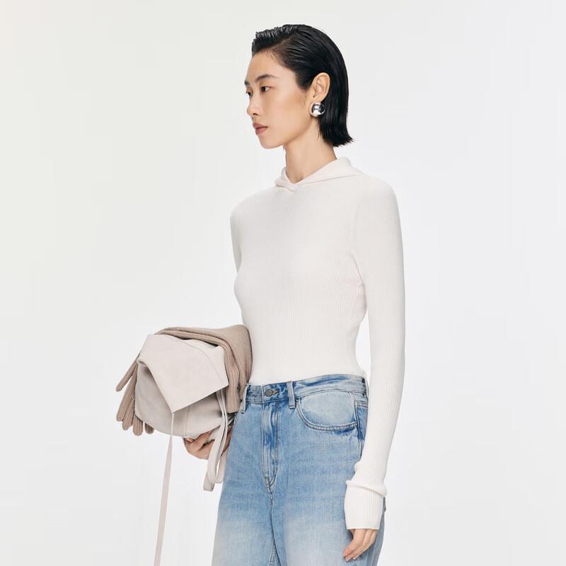 

JNBY 2024 Winter Slim Fit Hooded 100% Wool Knit Sweater L