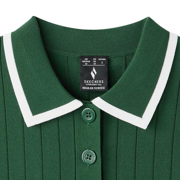 Skechers Classic Series Knitted Retro Color Block Short Sleeve Polo Shirt Women Tops L226W065-01WN