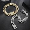 Full Kristallsten Kubansk Länk Hip Hop Armband För Män Kopparfärg Metall Länkkedja Strass Lycka Lås Herrarmband