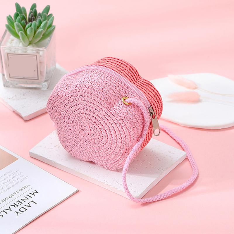 Handmade Kids Girls Shoulder Bag Flower Straw Baby Bags Messenger Bag Children Keys Coin Purse Cute Princess Mini Handbag