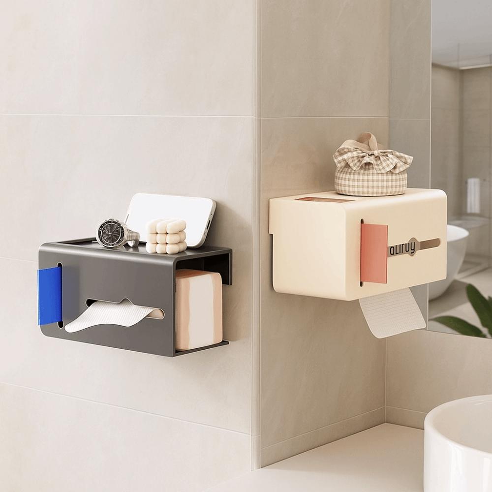 Koolstofstaal Toiletpapierhouder Zonder Boren Waterdichte Toiletpapierdoos Wandmontage met Vuilniszakhouder Badkamer Tissue Zelf
