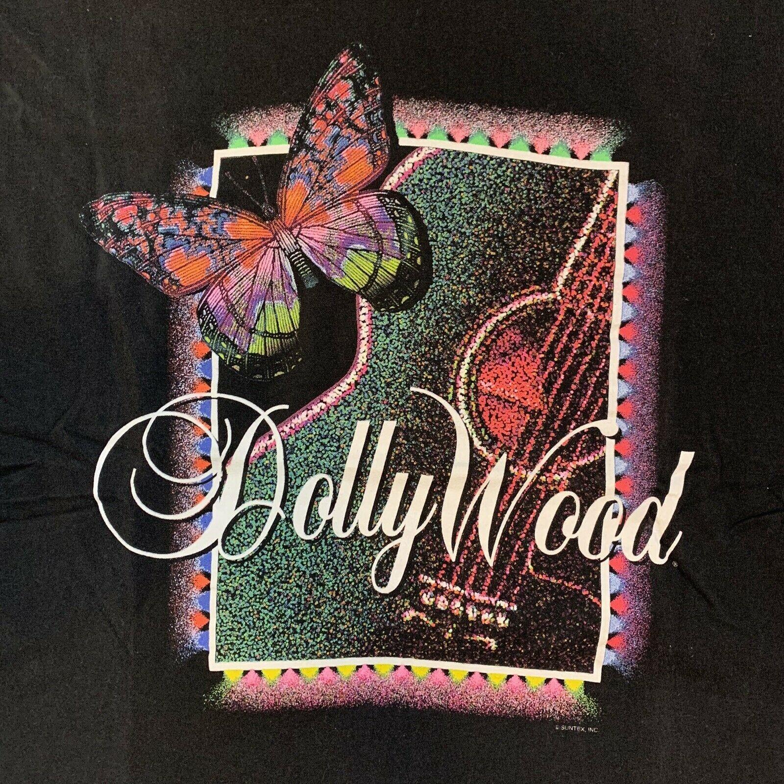 

Vtg 90s Butterfly And Guitar Dolly Parton Black S-234XL Christmas T-shirt XXXXL