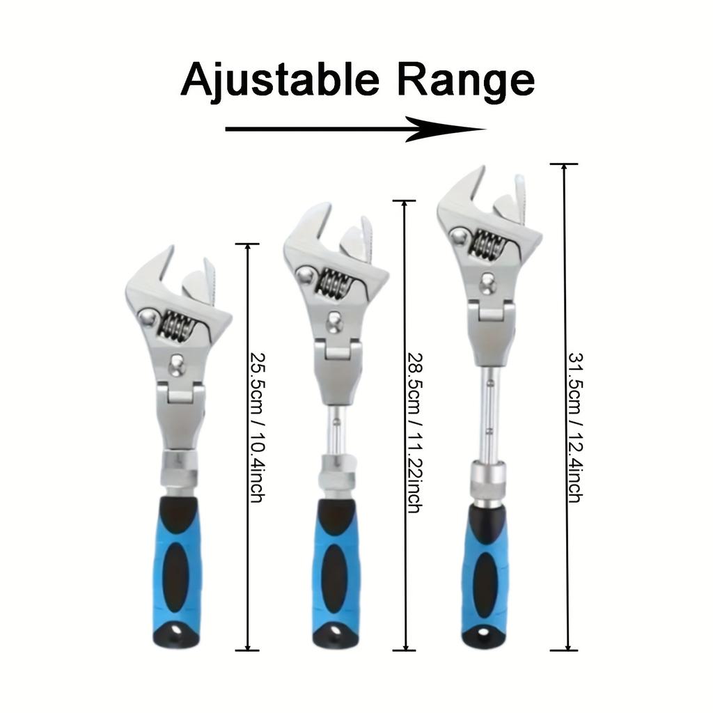 10 To 12 Inch Adjustable Ratchet Curved Wrench, Extendable Rod With 180° Rotatable Head For Motorcycle Garage Household Repair Tool