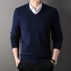 Men Winter Thickened V Neck Long Sleeve Pullover Knitted Sweater Base Layer