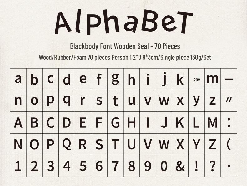 70-Piece Retro Wooden Stamp Set with Uppercase/Lowercase Letters, Numbers & Symbols