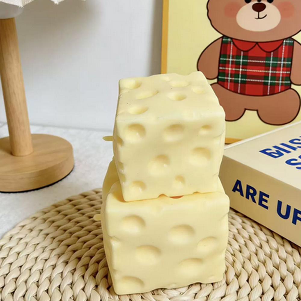 Jumbo Cheese Cube Stress Ball - 1/2Pc Big Shapeable Non-Bounce Squeeze Ball Fidget Toy Sensory Anti-Stress Christmas Gift Idea