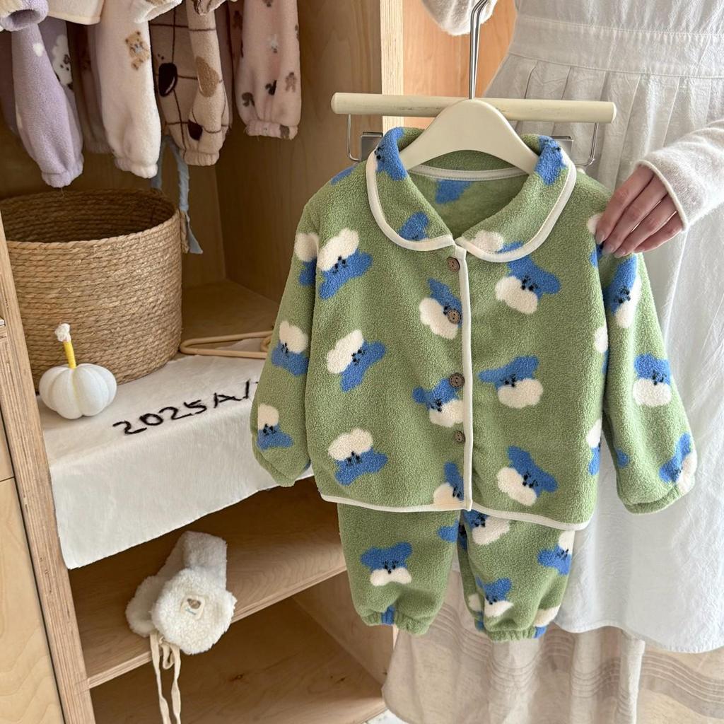 Soft, Skin-Friendly Kids' Snow Fleece Cardigan & Thick Warm Pajama Set - Unisex Winter Wear