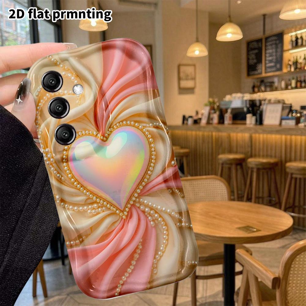 Phone case: 2D flat, suitable for Samsung Galaxy A34 A35 M05 M06 S20 S22 S21 FE Plus 5G protective case, holographic heart, perfect Christmas and Hall