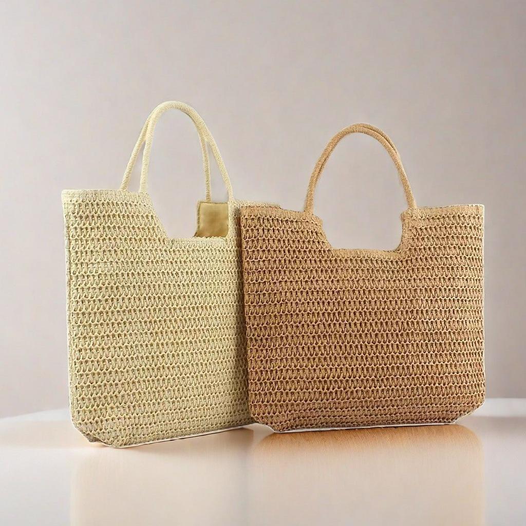 1pc Women's Handwoven Straw Beach Tote Bag, Summer Sisal Woven Shoulder Handbag, Large Vacati Carryall