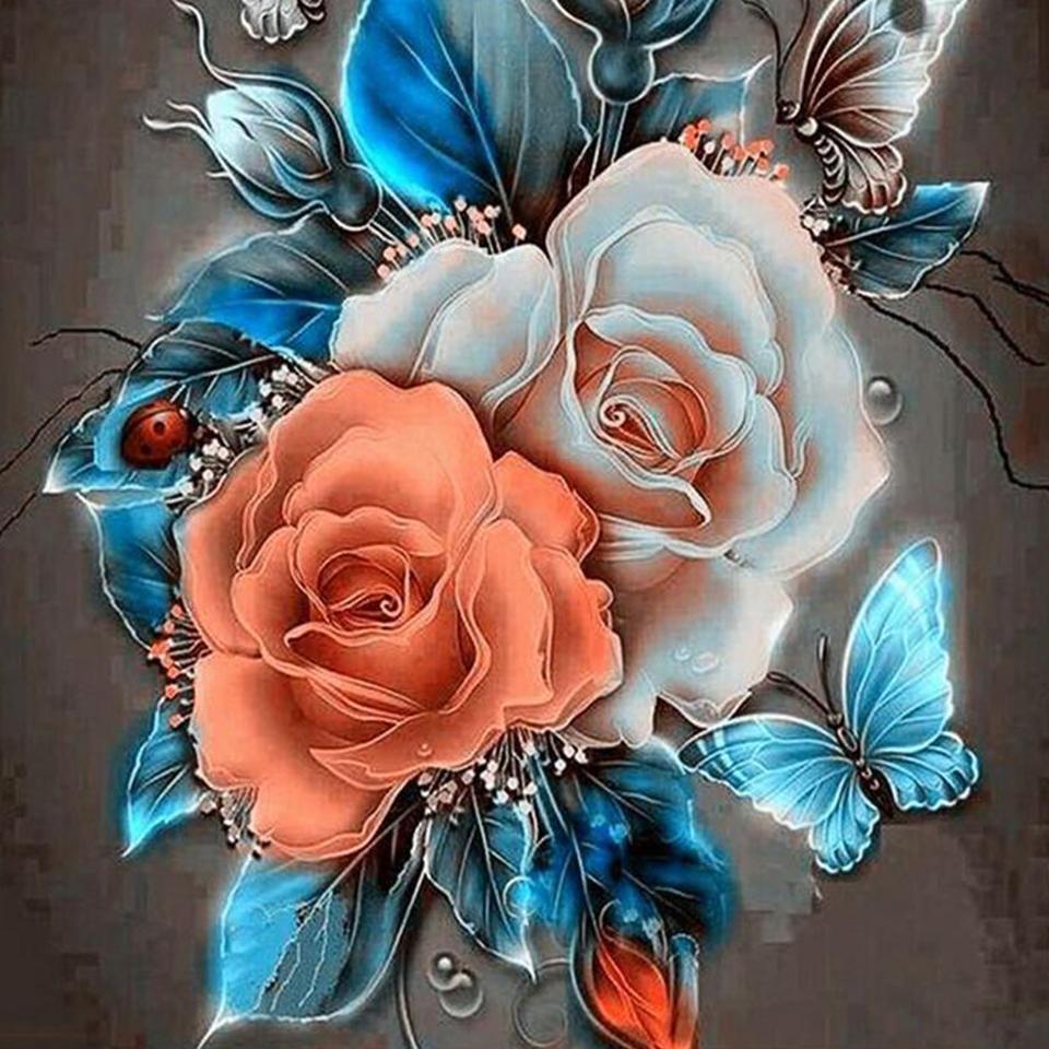 Colorful Diamond 5DDIY Painting Embroidery Animal Flower Picture Rose Mosaic Butterfly Cross Embroidery Wall Home Decoration
