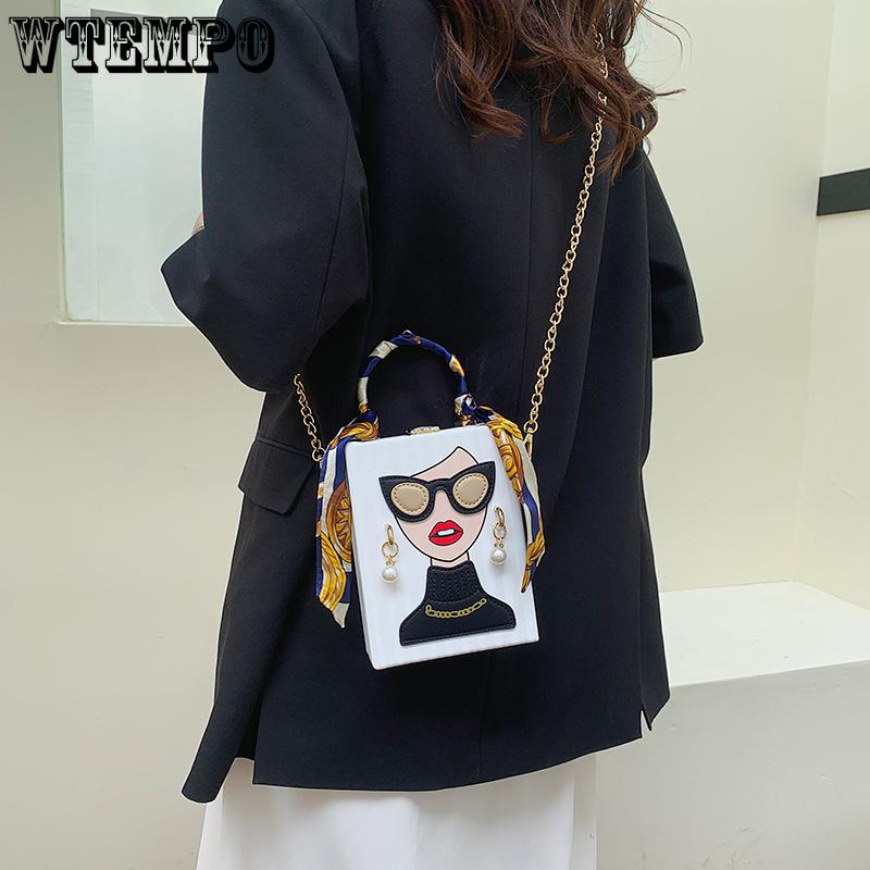 Torebka Pudełko Kreatywna Nisza Graffiti Torebka na Telefon Vintage Torebka Wieczorowa Torebka na Telefon z Łańcuszkiem