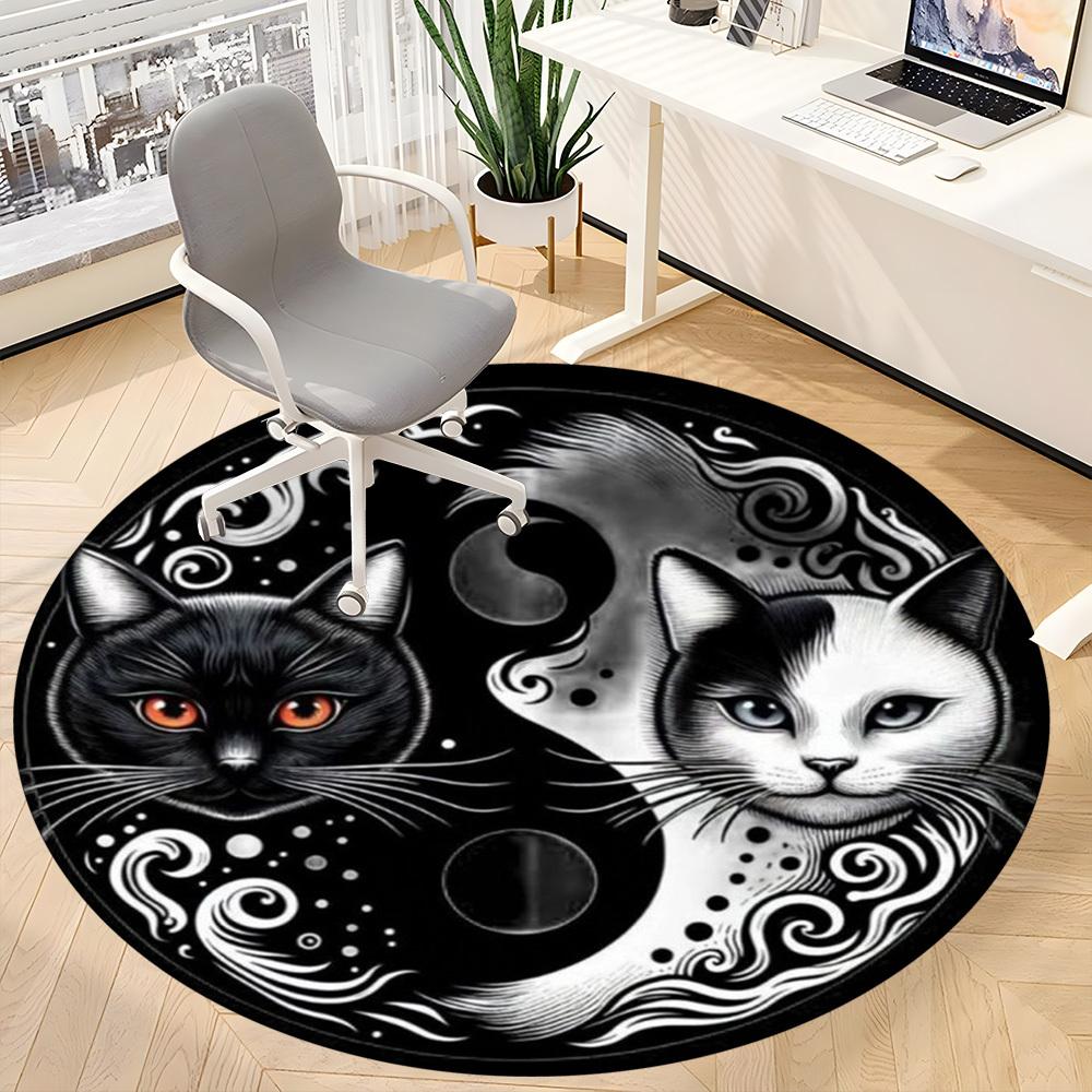 1pc Yin Yang Cats Chair Carpet for Office, Round Non Slip Durable Large Size Office Carpet, Suitable for Office