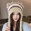 Fashion Cold-proof Faux Fur Beanies Hat Thicken Cold Protection Winter Anti Cold Hat Knitted Bobble Cap Women Accessories