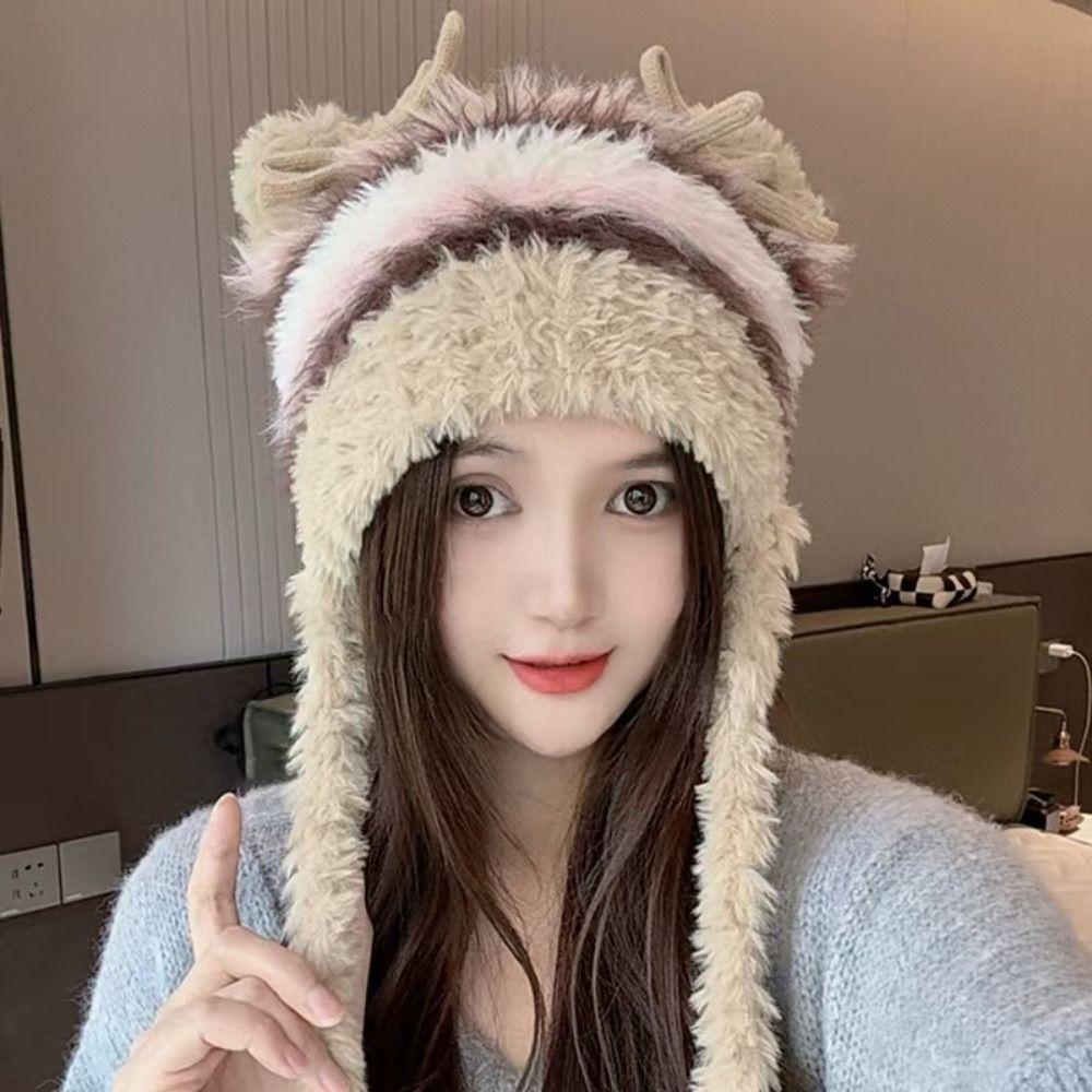 Fashion Cold-proof Faux Fur Beanies Hat Thicken Cold Protection Winter Anti Cold Hat Knitted Bobble Cap Women Accessories