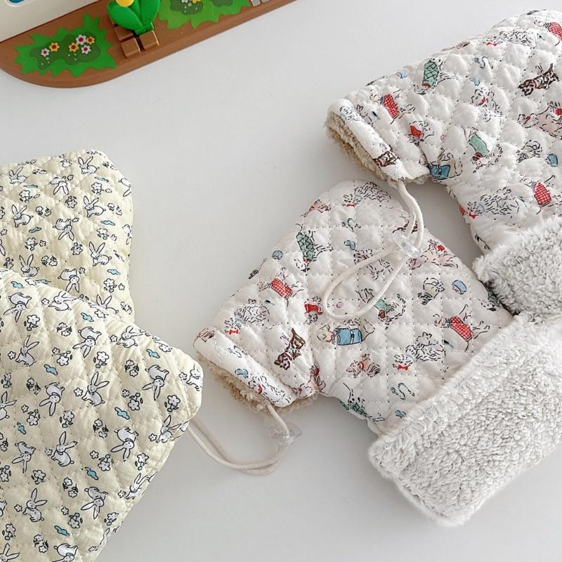 Winter Outdoor Sports Mittens for Children Cute Cartoon Printed Stroller Hand Warmers Soft Plush Lining Warm Gloves
