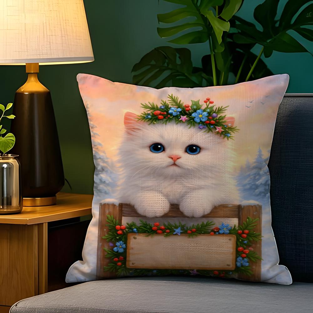 Funny Cute Christmas Cats Pillow Case Natural Linen Pillow Case DoubleSided Decor Sofa Pillowcase Home Decor