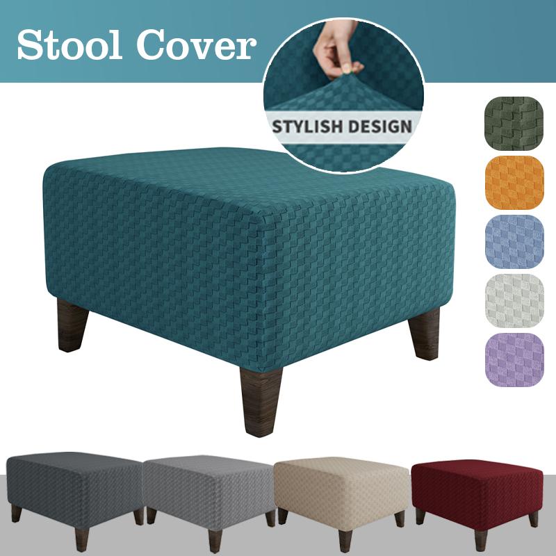 Square Elastic Ottoman Stool Cover Slipcover Jacquard Footstool Sofa Slipcover Furniture Protector Covers Footrest Chair Covers