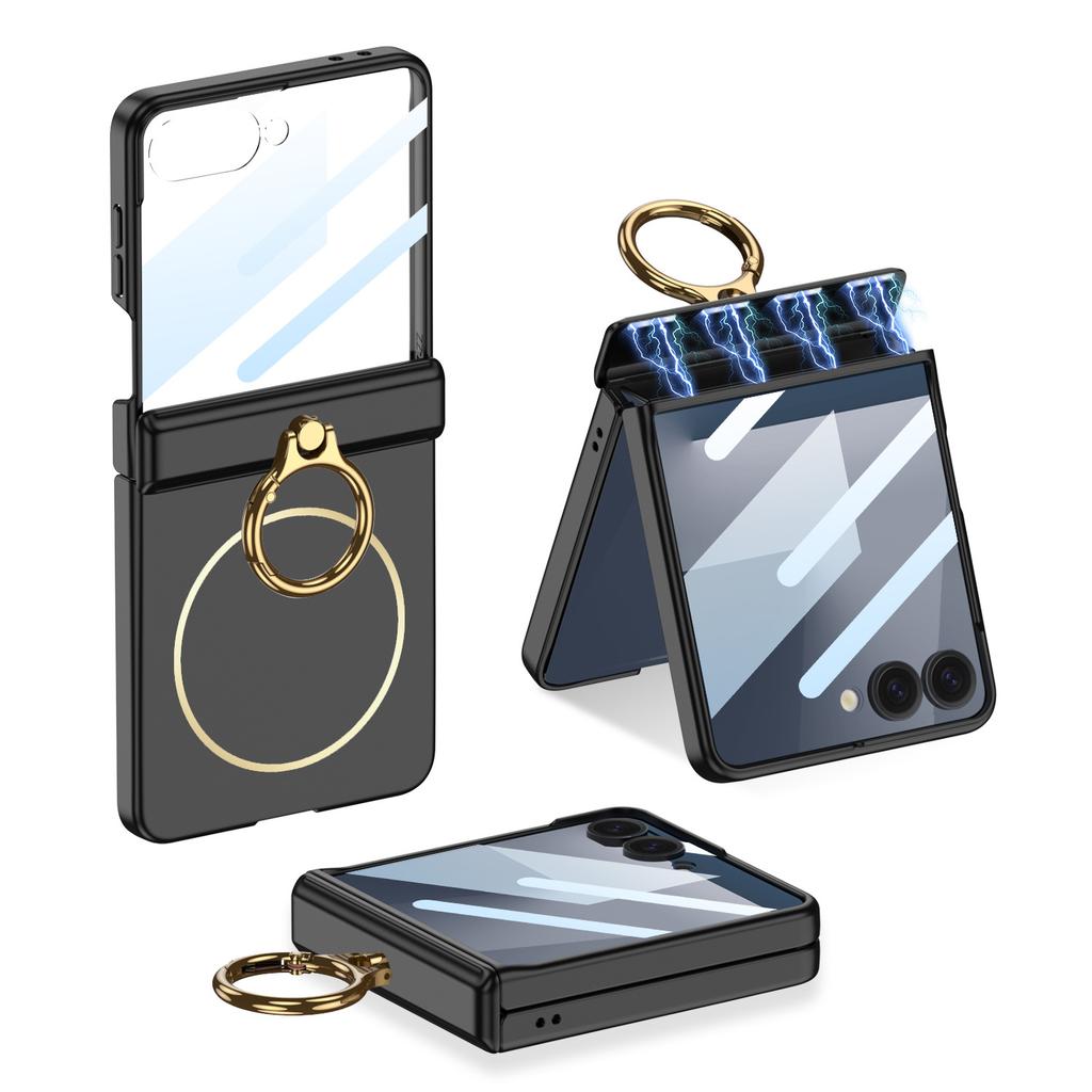 Vhodné pro skládací mobilní telefon Samsung Z Flip7 Ultra tenké pouzdro Hřídel Plně krytý prsten Módní Magnetický Tenký prsten Bezdrátové nabíjení