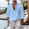 Men's Solid Color Cotton Linen Shirt - Long Sleeve Business Casual Style
