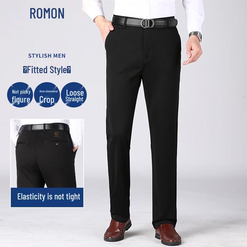 

ROMON Men s Business Casual Straight-Leg Stretch Trousers 32
