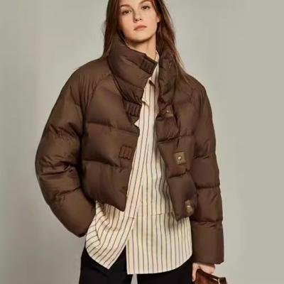 Chic Design Cropped Jacket Winter Short Puffer Jacket Women Clothing Cotton-padded Coats Warm Stand-up Collar Coat Bread Jackets