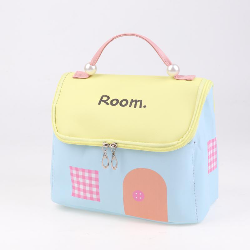 1 Pcs Dopamine Color Cute House Shape Makeup Bag Large Capacity Portable Makeup Storage Bag Cartoon Makeup Handbag