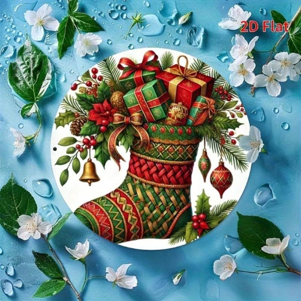 Christmas Tin Sign Round Metal Wall Art Decor Holiday Decoration Gift