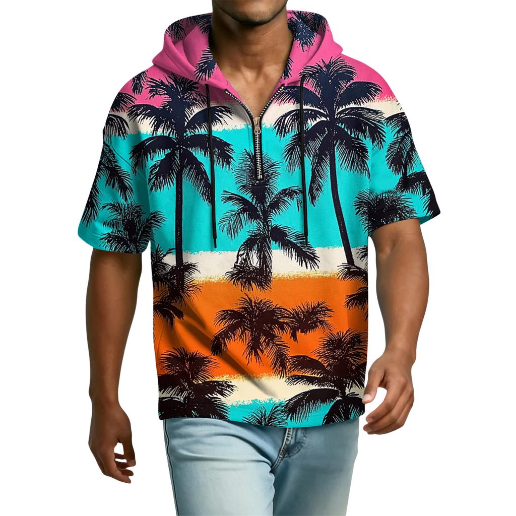 Sudadera Casual para Hombre con Capucha y Cremallera en el Cuello Manga Corta