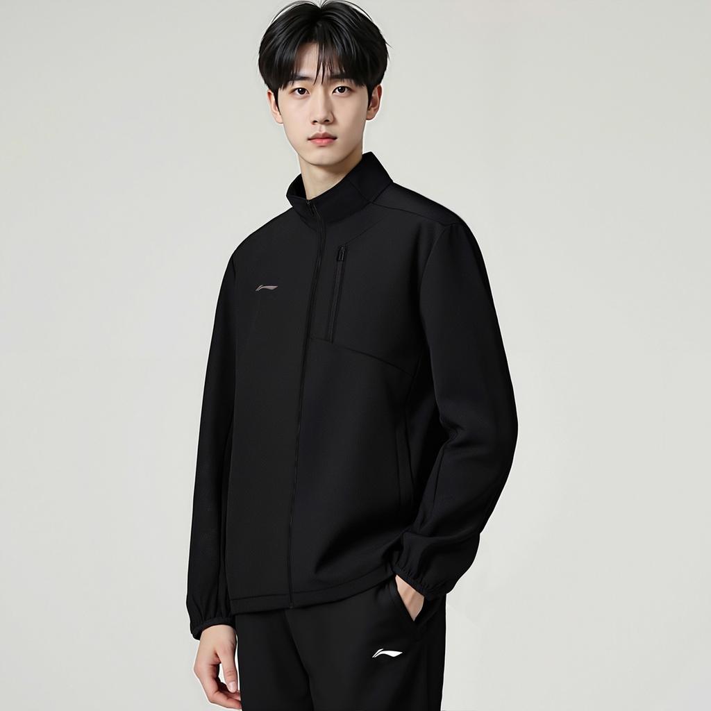 Li Ning Stand Collar Solid Color Casual Versatile Fleece Sports Cardigan Sweatshirt Men Sweatshirt AJDV341-1