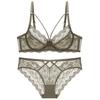 Sexy French Lace Underwear Women's Gathering Front Cross Adjustment Thin Large Breast Small Large Size Bra Set