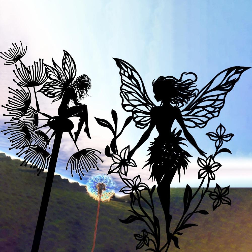 Iron Nature Elf Wall Sculpture Fairy Dandelion Sprite Metal Art Garden Decor Home Accent Holiday Gift