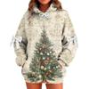Ladies' Christmas Printed Bow Long Sleeved Loose Fitting Headband With Rope Hooded Sweatshirt Top