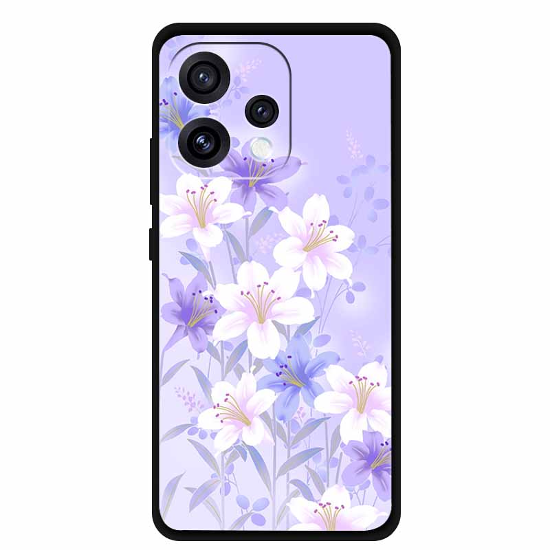 Case For Oppo Reno 15C 5G Colorful Flowers Black Soft Silicone TPU Phone Cases For Oppo Reno15 5G Shells Protection Bumper Funda