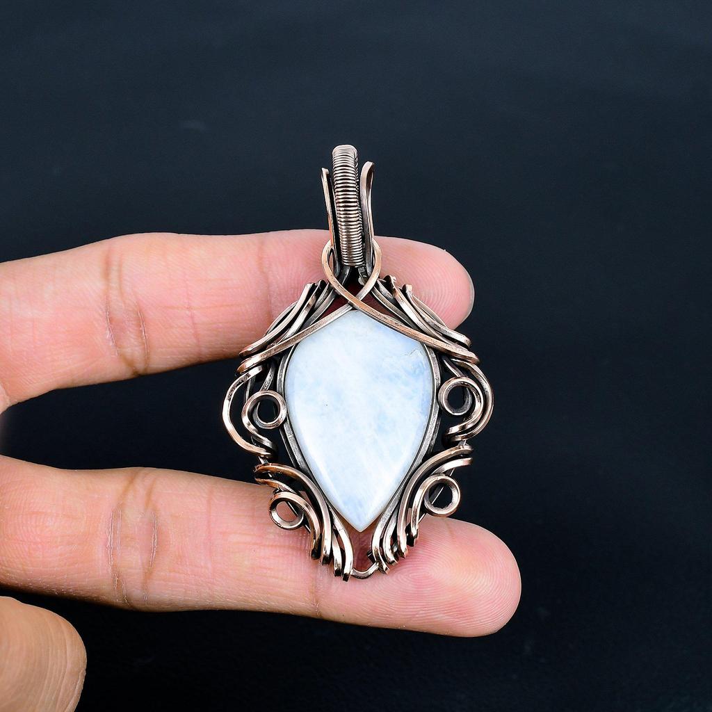 Moonstone 999 Copper Wire Wrapped Pendant, Handmade Gemstone Pendant , Gift For Mom Antique Jewelry